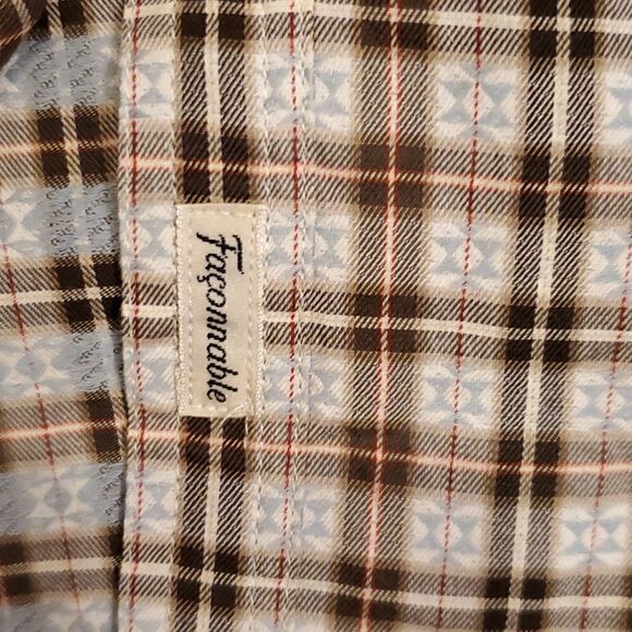 Women's Faconnable plaid v neck button front shirt - Picture 7 of 13